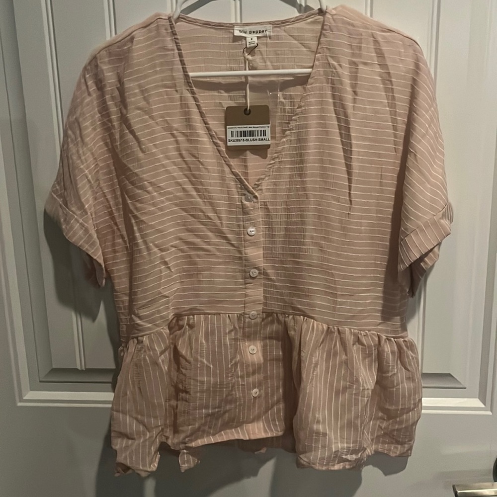 Blush color mini Stripe peplum top